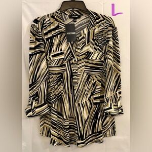 Cocomo Women's Striped Black and Tan Blouse